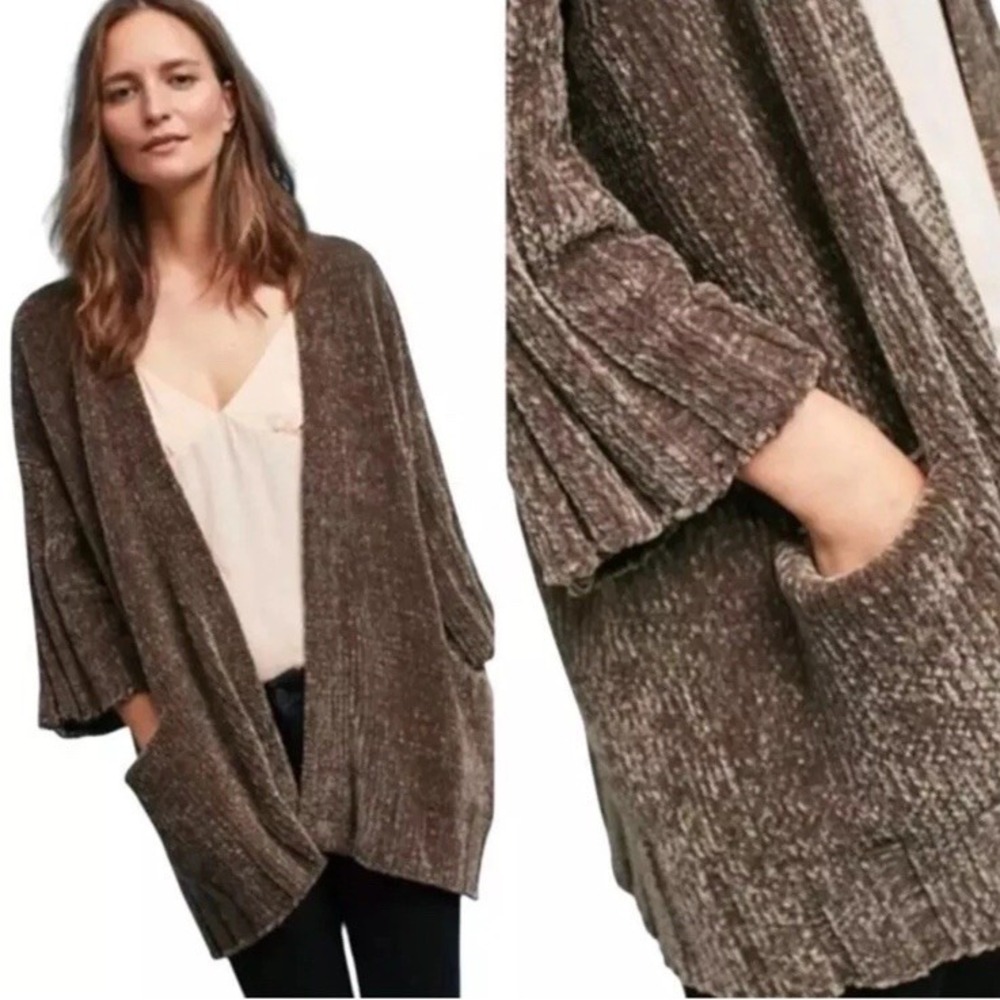 Anthropologie Moth Womens XS‎ OVERSIZED Brown Chenille Open Cardigan Sweater